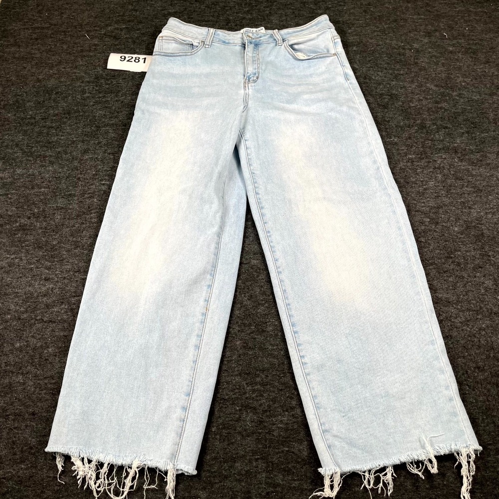 WAX Jeans Jeans Womens 13/31 Light‎ Blue Denim Cotton Stretch Raw Hem FLAWED